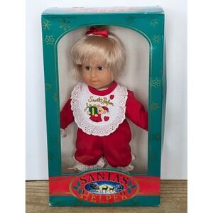 Vtg 90s Santa's Helper Christmas Girl Baby Doll Toy Blonde Soft Luv K-Mart NOS
